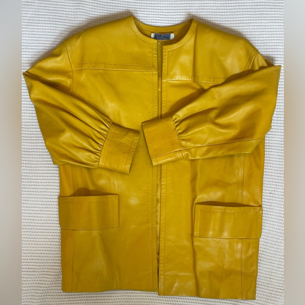 Genuine Vintage Givenchy Leather Jacket Yellow Sz Med Great Condition! Soft. - Picture 6 of 15